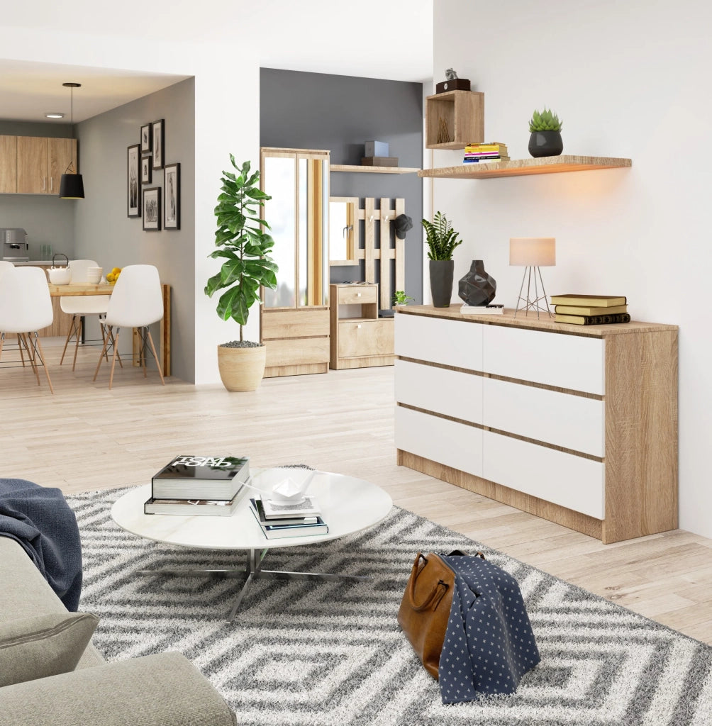 Cassettiera AKORD K140 Sonoma Quercia 138 cm 6 cassetti inserto frontale Bianco 138x40x77 cm