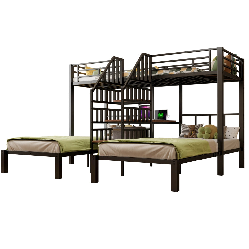 LETTO a castello 90x200 cm in metallo nero con LED, scrivania e USB