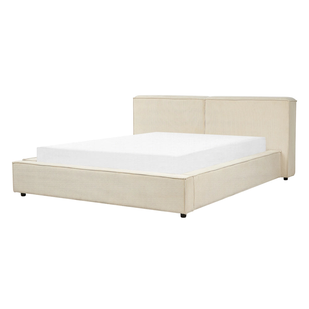 Letto matrimoniale in velluto a coste con struttura a doghe beige 160 x 200 cm stile classico camera da letto