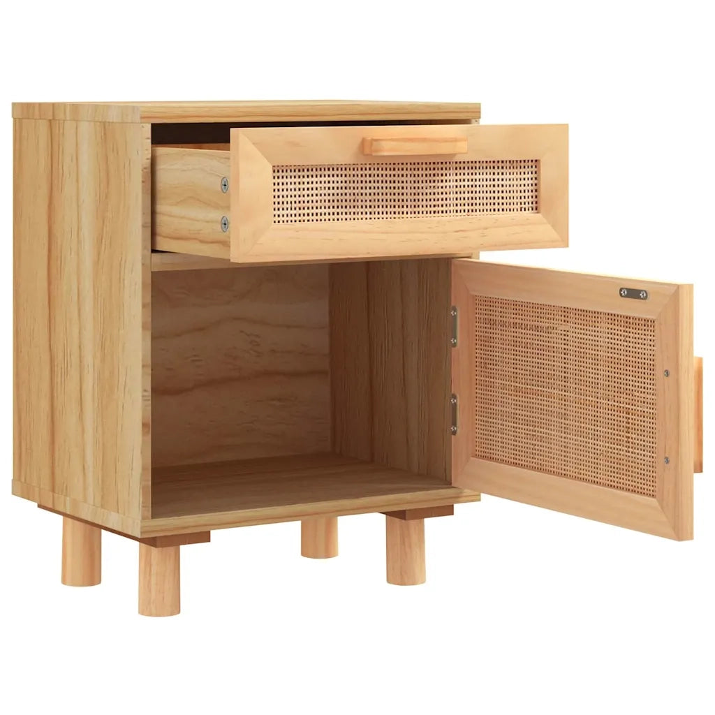 Comodini 2 pz-Set di 2 Tavolino da notte Marroni Legno Massello di Pino e Rattan Naturale