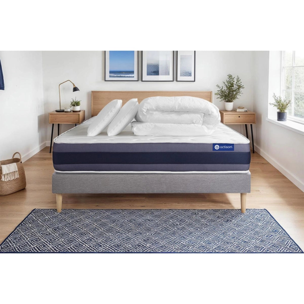 Pacchetto letto completo - Materasso 140x190cm + Box spring con doghe (in kit) + 2 cuscini + Piumino - Actiflex Morpho