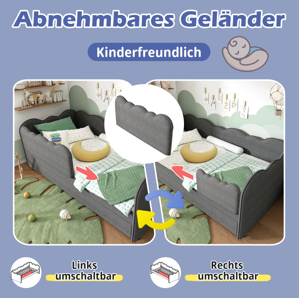 Letto da giorno 90x190 cm con letto estraibile, grigio