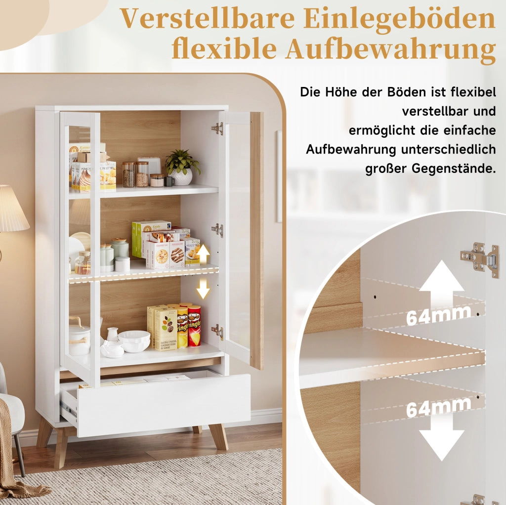 Credenza da cucina bianca e legno con cassetto, 80x40x150 cm