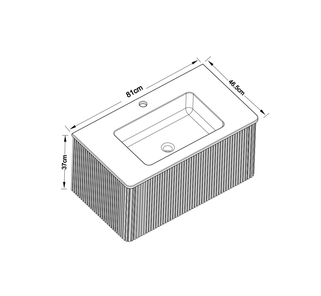 Mobile bagno 80 cm bianco in MDF e multistrato; lavabo in solid surface con cassetti