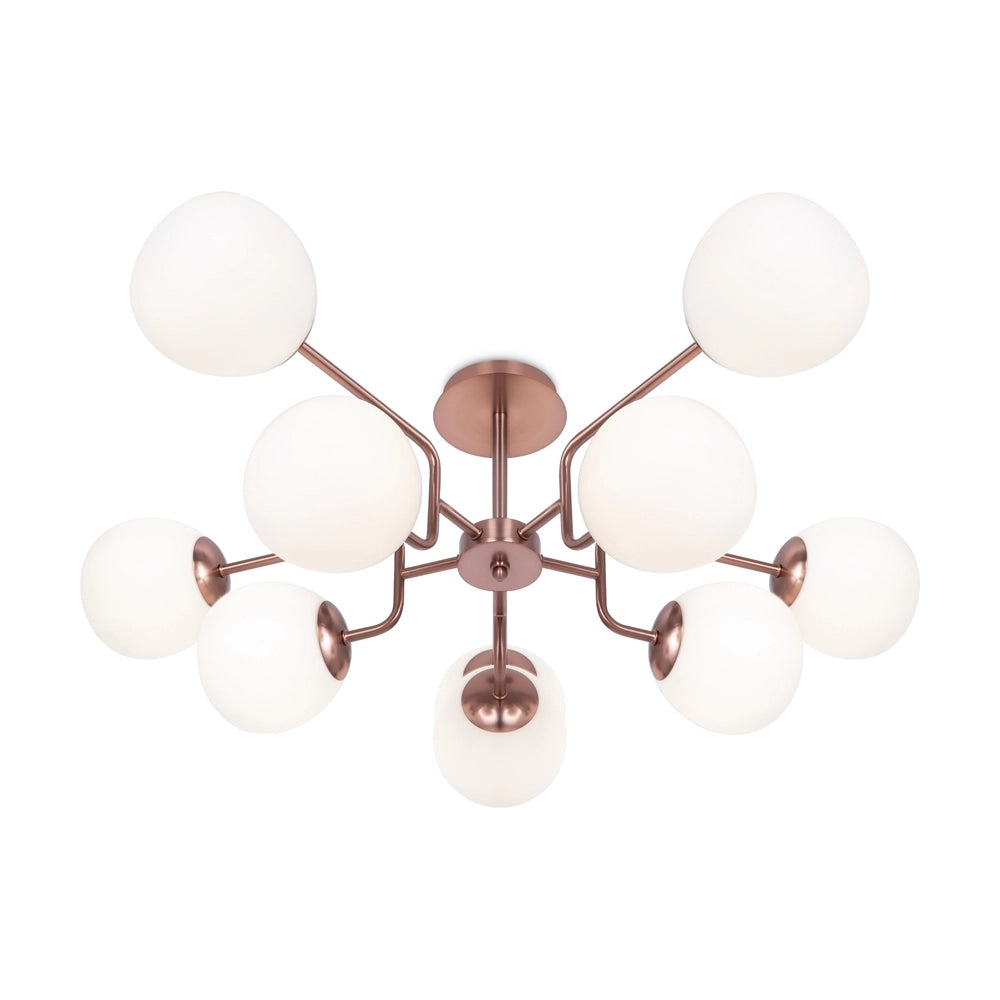 Lampadario Sospensione Erich Metallo Oro Rosa 10 Luci E Diffusori Bianchi