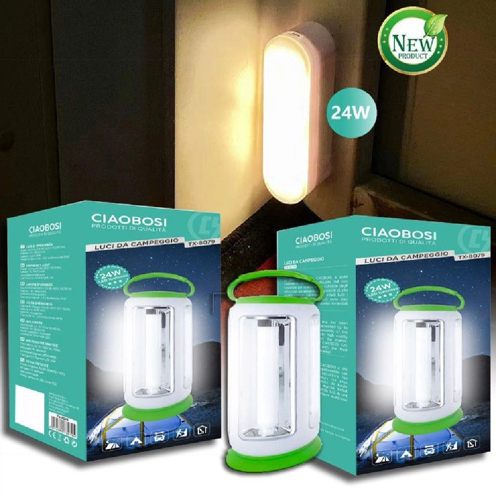 Trade Shop - Lampada Luce Emergenza Batteria Ricaricabile Led 24w Tx-8079 Lanterna Campeggio -