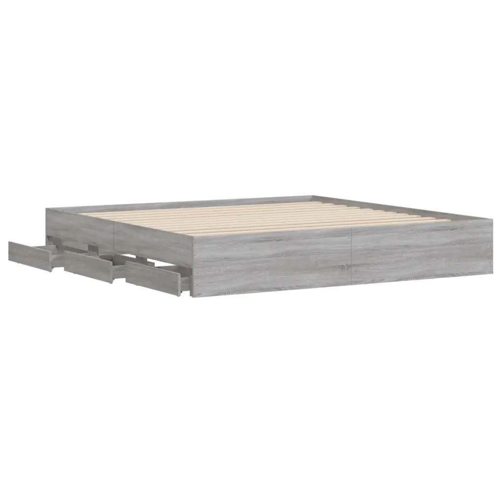 Letto matrimoniale | Letto per adulti | Giroletto Cassetti Grigio Sonoma 200x200 cm Legno Multistrato
