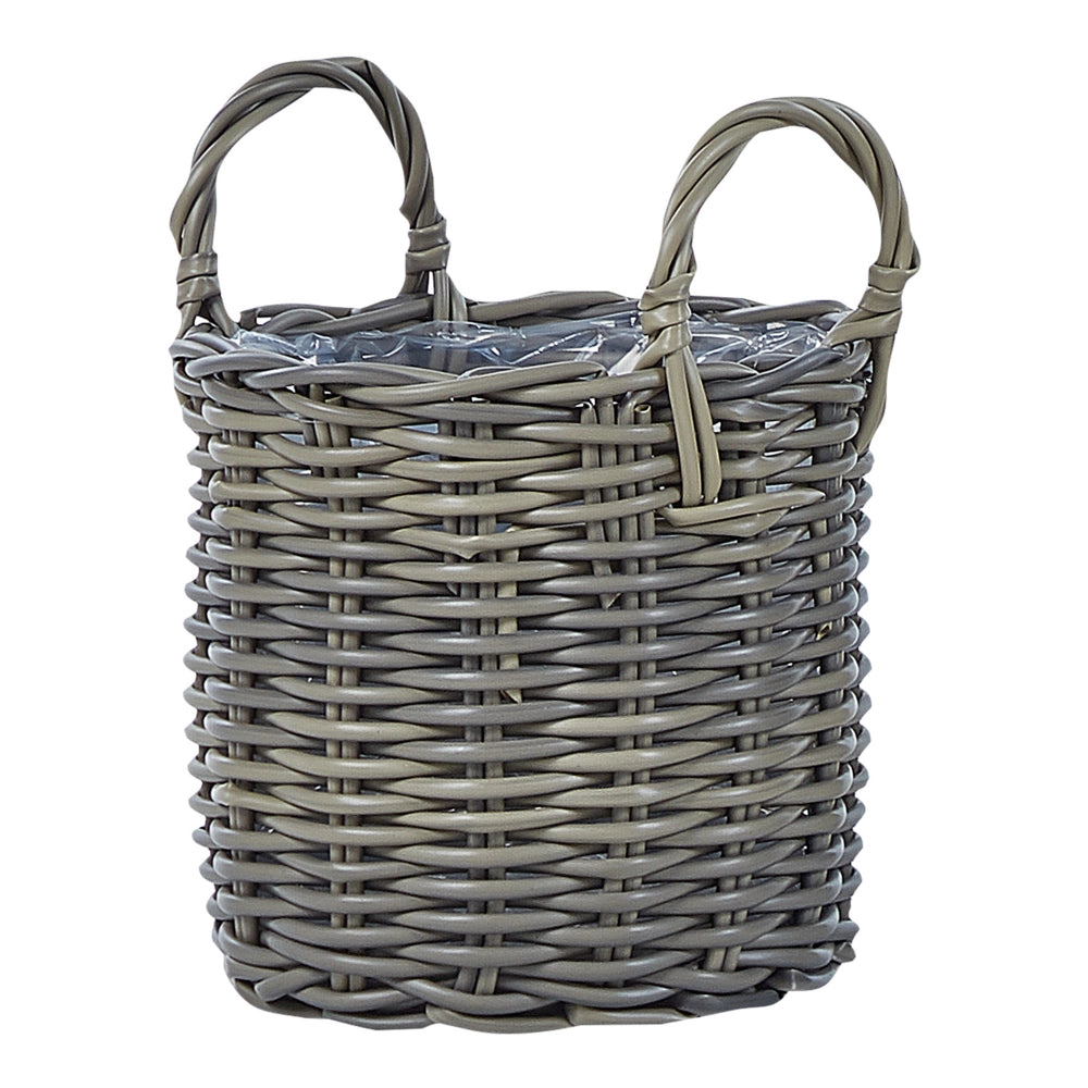 Set di 3 cesti per piante da esterno fioriere rivestite in rattan sintetico marrone talpa