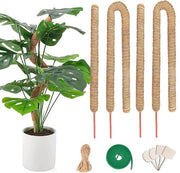 Set da 4 pezzi di sostegno per piante rampicanti Monstera - 2 pezzi da 60 cm e 2 pezzi da 120 cm, con 1* cintura magica, 1* corda e 10 adesivi per piante rampicanti, sostegno naturale per piante.