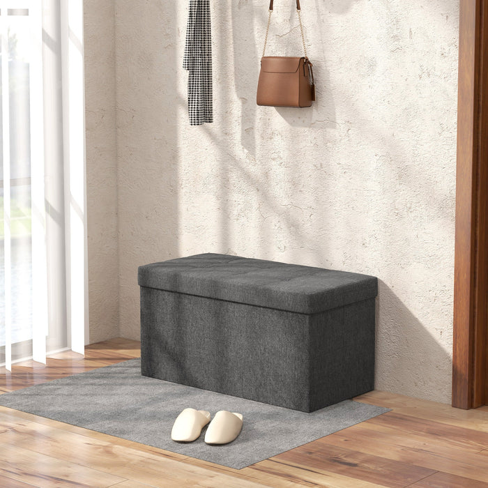 Panca Contenitore Pieghevole 84L 76x38x38 cm in Tessuto Grigio Scuro