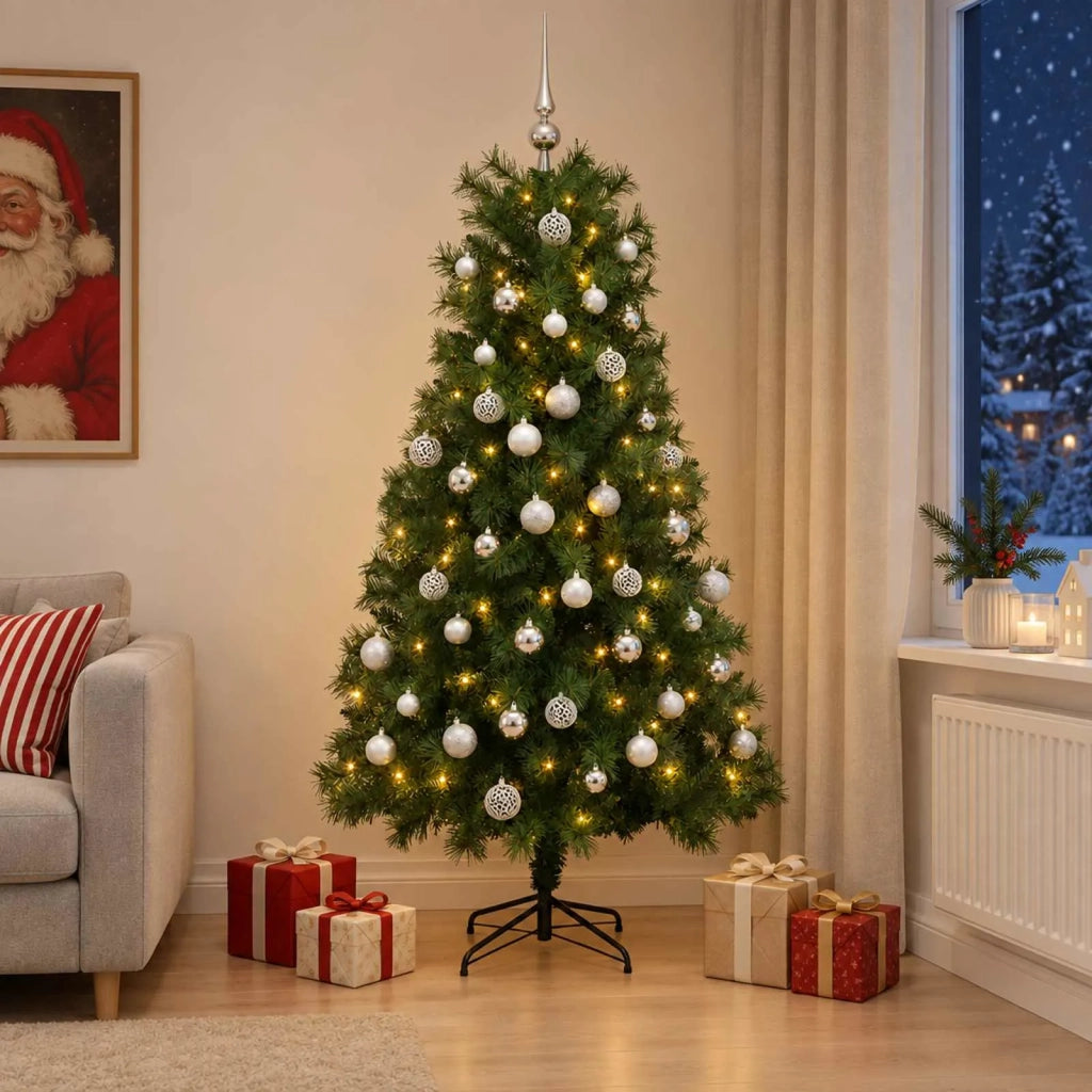 Albero di Natale artificiale con rami snodati e palline 210 cm 3467036