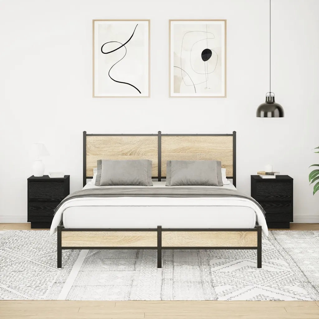 Set di 2 Comodini | Armadio da Notte | Mobiletto da notte con Luci LED Nero 38x34x50 cm