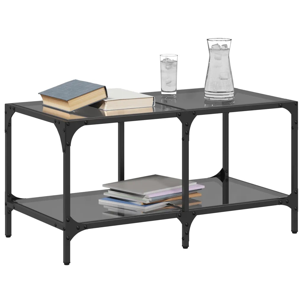 Tavolino da salotto | Tavolino da caff¨¨ | Tavolino da Soggiorno con Piano in Vetro Nero 78,5x40x40 cm Acciaio