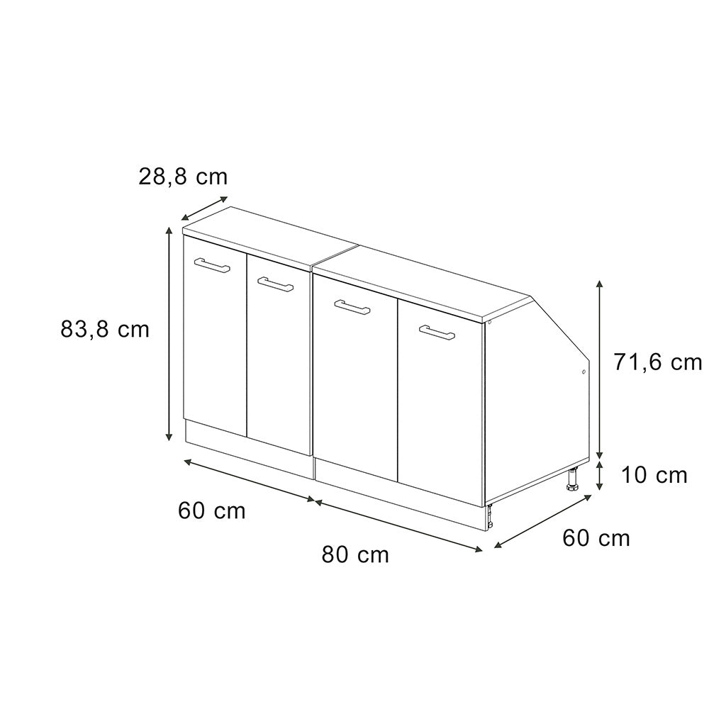 Set di mobili sottotetto Rion Antracite-oro/Bianco 140 cm Set di 2 carcasse armadio profondità 60 cm Vicco