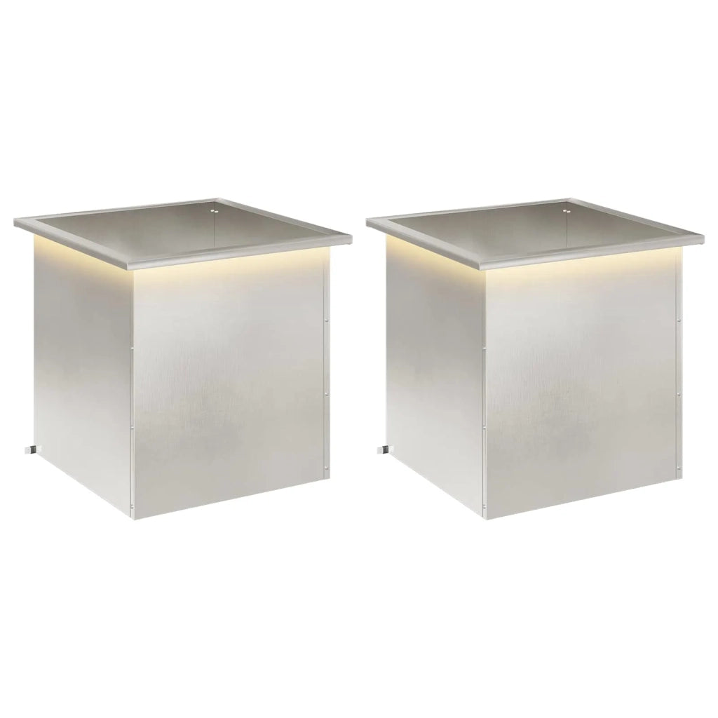 Fioriera da giardino con LED 2 pz Argento 50 x 50 x 48 cm 8008191
