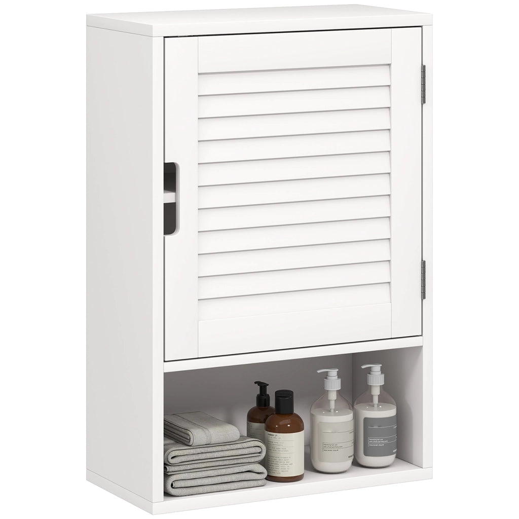 Armadietto da bagno sospeso con ante a doghe e ripiano regolabile ¨C zephmum ¨C bianco 40x20x60cm
