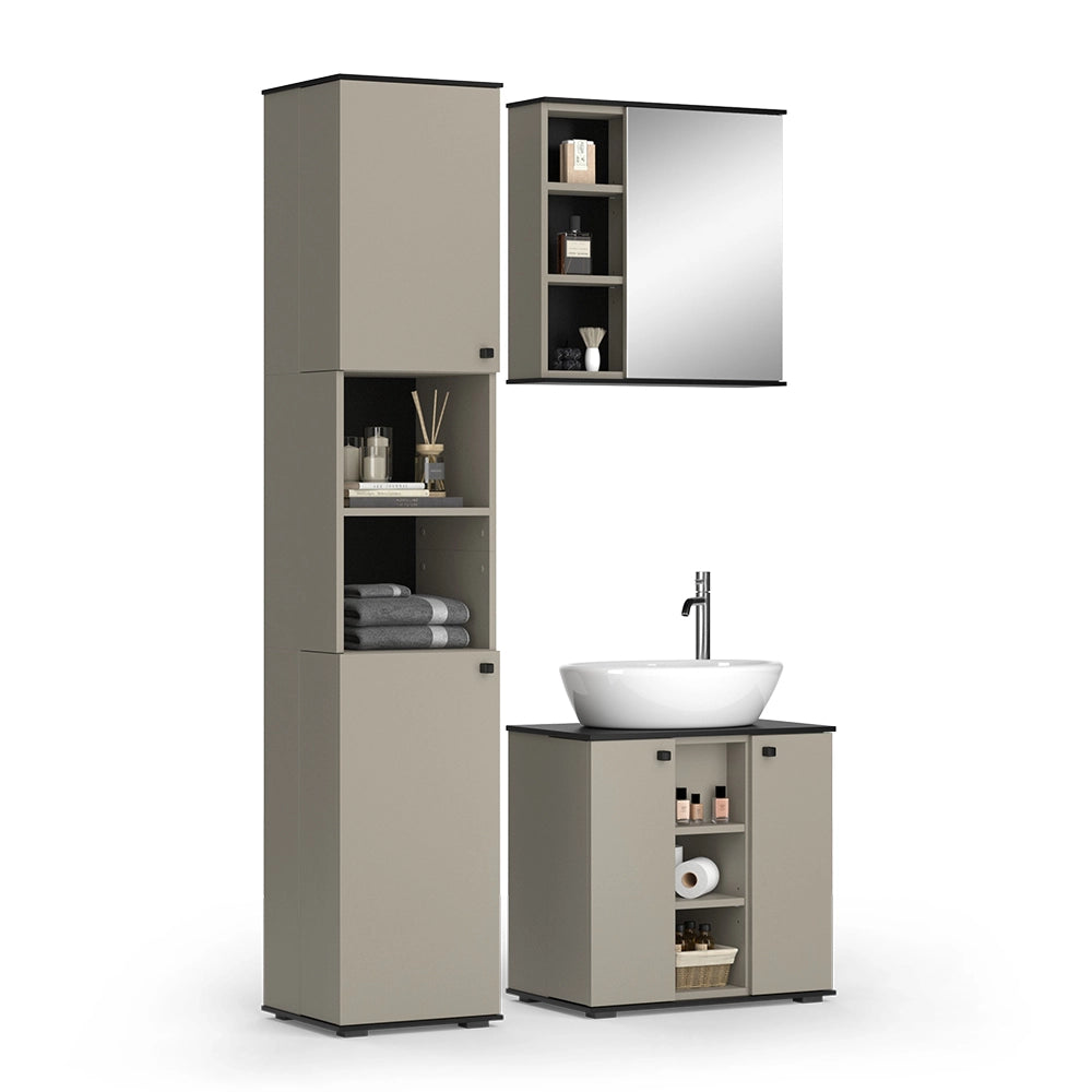 Vicco Set di mobili da bagno Grigio 3 parti, con colonna