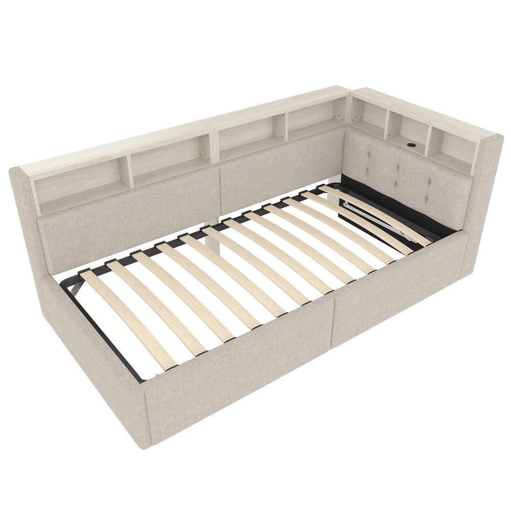 Letto Divanetto con Contenitore e LED ¨C Xylo ¨C Lino Beige 90x200 cm