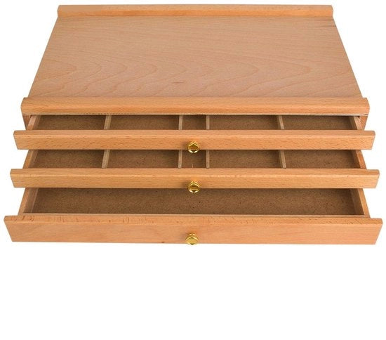 Scatola di stoccaggio per artisti 3 strati - Legno di betulla - Cassa per disegno - Cassetto di attrezzi - Carrello rimovibile - Grande capacità di stoccaggio 15 cassette