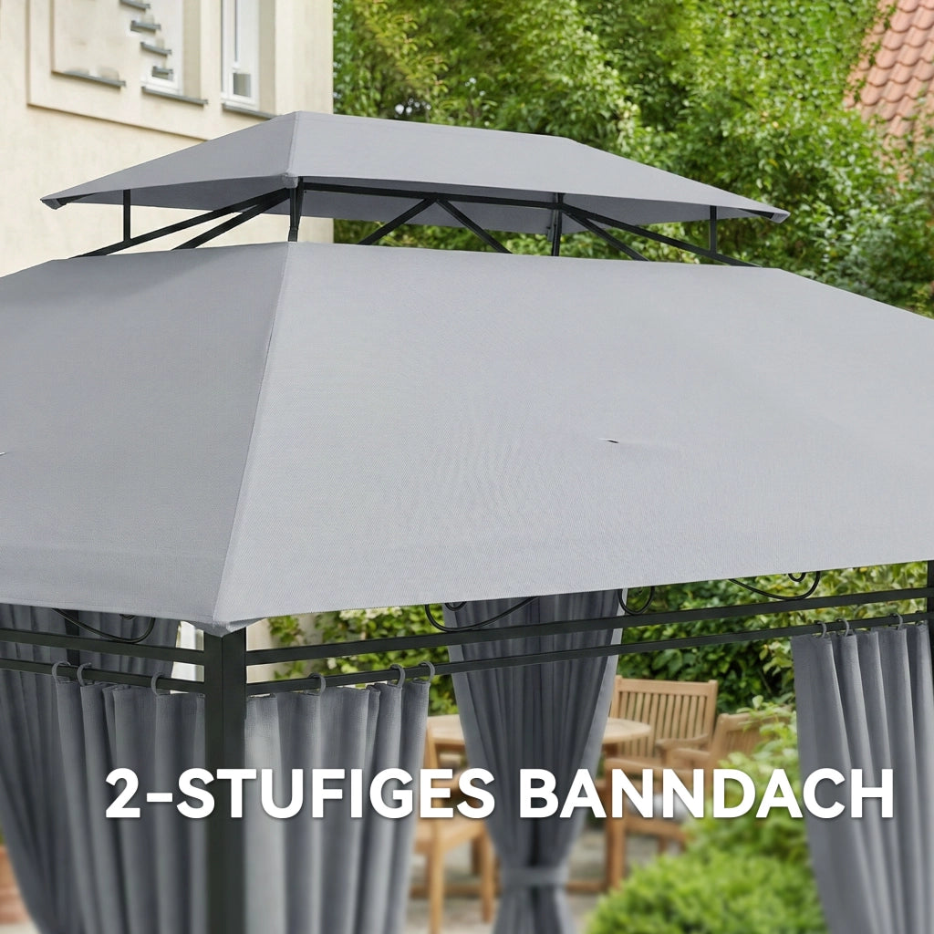 Gazebo da giardino; gazebo esterno con tende; tetto ventilato; grigio scuro