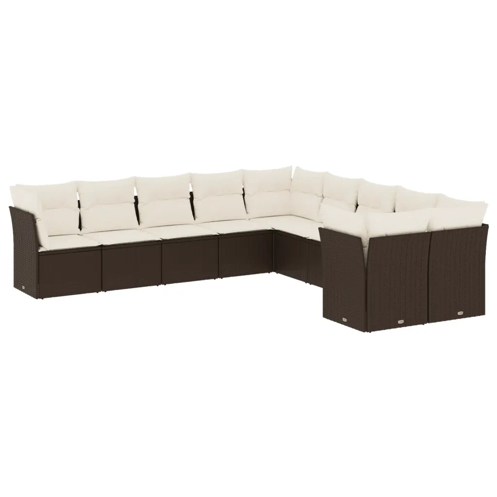 Set Divani da Giardino 10pz con Cuscini in Polyrattan Marrone 3250082