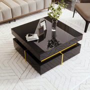 Tavolino da salotto nero lucido 70x70 cm con 2 cassetti e dettagli dorati