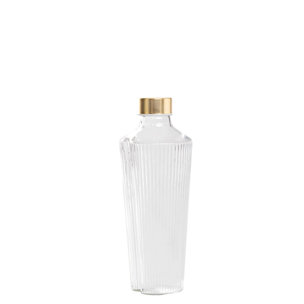 Handy Bottiglia in Vetro Borosilicato Trasparente con Decorazione a Solchi Verticali, Design Elegante per Tavola, Accessorio Versatile e Funzionale