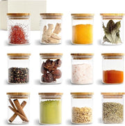 Set di contenitori per spezie in bambù da 150ml - Set di contenitori in vetro per la conservazione - Organizzatore per spezie - Contenitori in vetro per la conservazione - Scatole per la conservazione di spezie in vetro quadrato