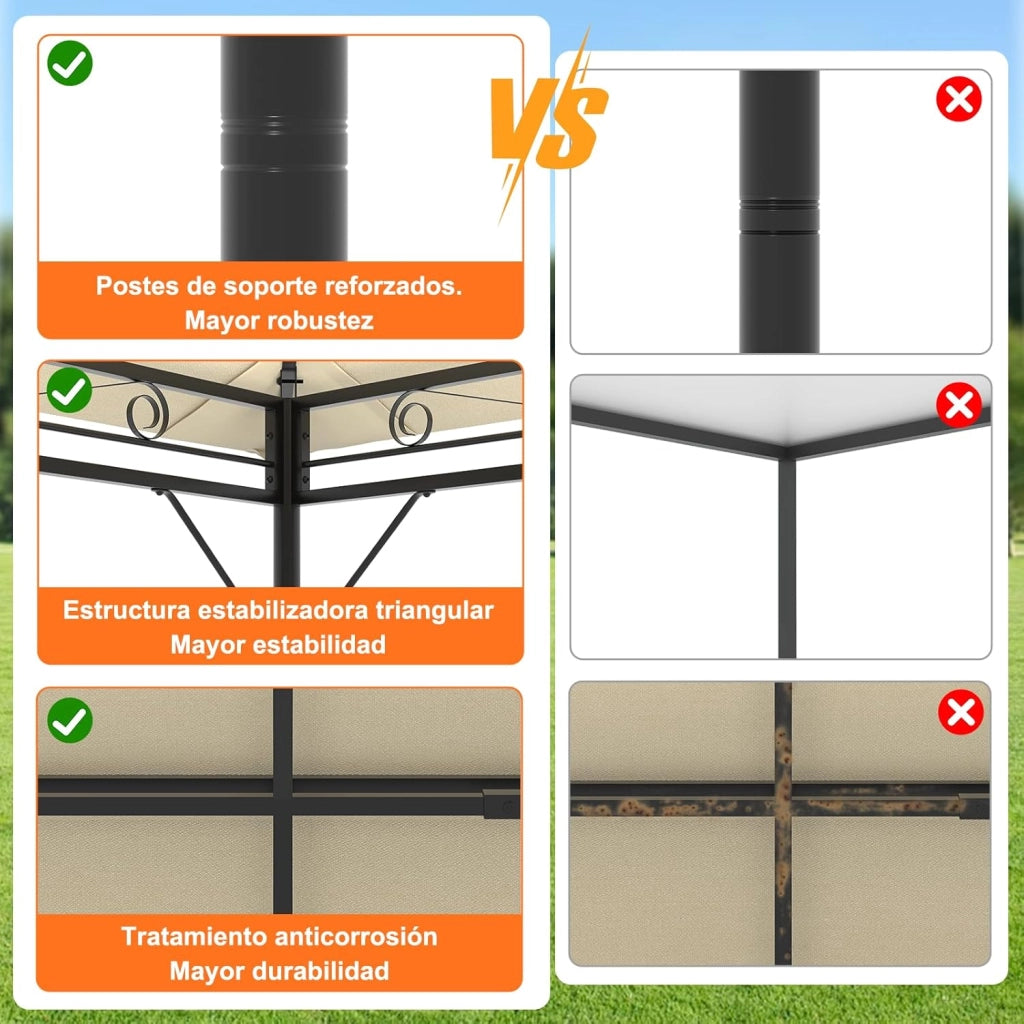 Gazebo da Giardino 3x3,Telo Gazebos 3x4 Impermeabile,Gazebo Esterno Resistente,Telaio in Metallo, Gazebos,Beige