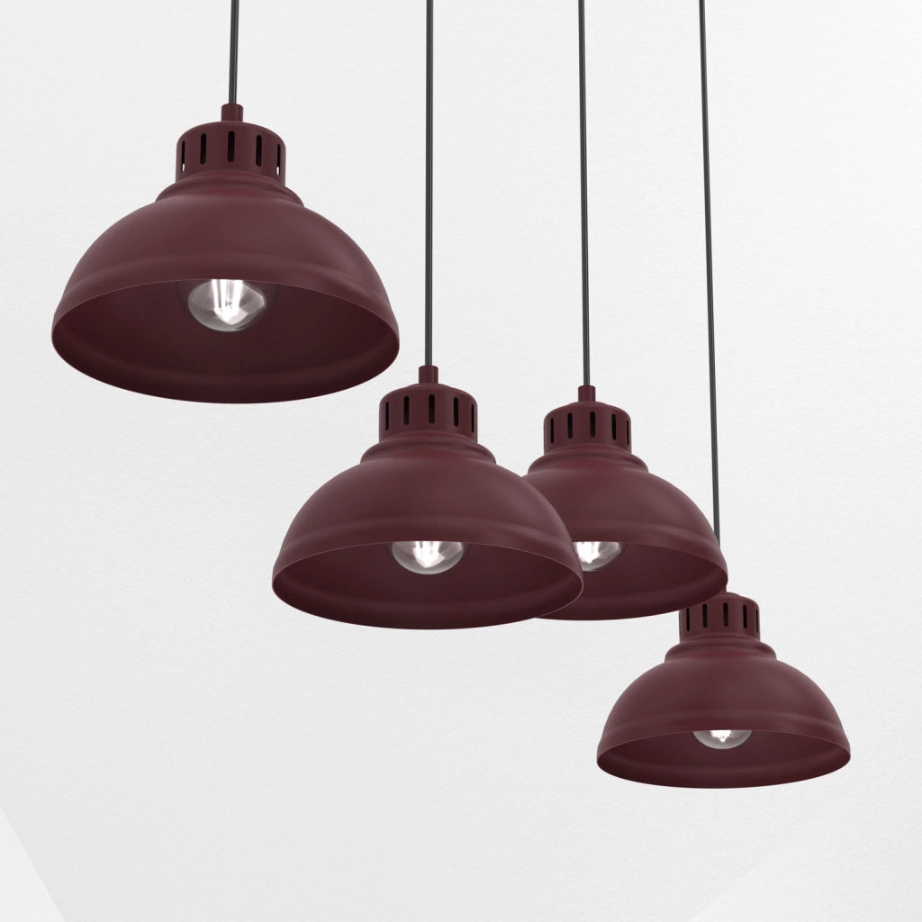 Lampada sospesa Sven 4xE27 bordeaux acciaio Luminex