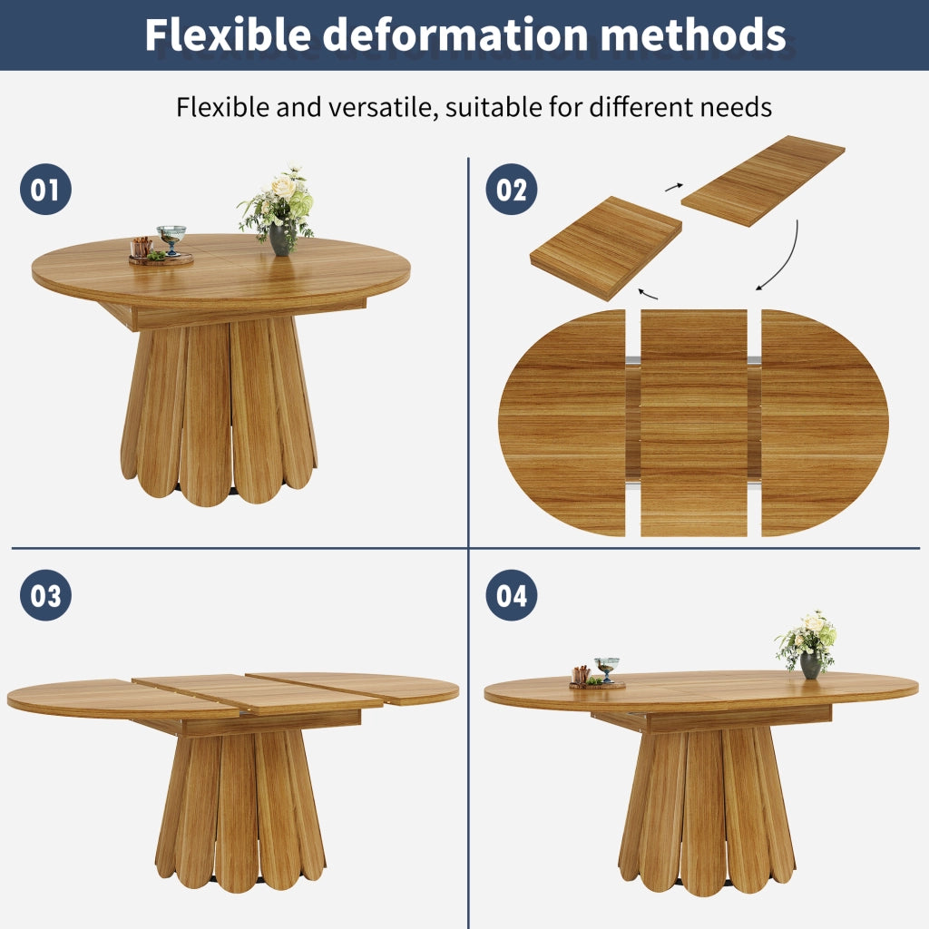 Tavolo da pranzo rotondo estensibile in MDF e metallo; effetto venatura legno; con piano scorrevole e base stabile per cucina e soggiorno