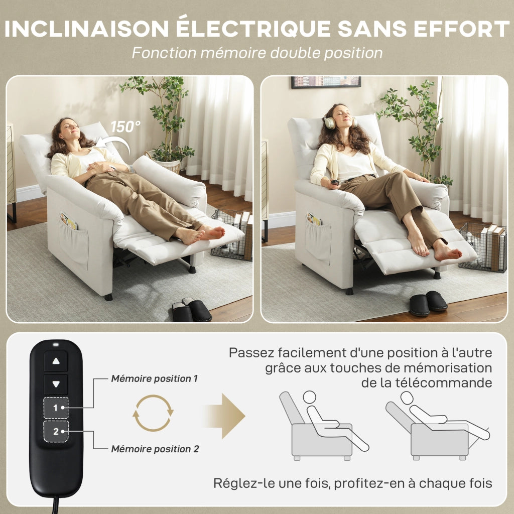 Poltrona Relax Massaggiante Elettrica Reclinabile con Poggiapiedi ¨C Minimal ¨C Cr¨¨ma 82x99x106cm