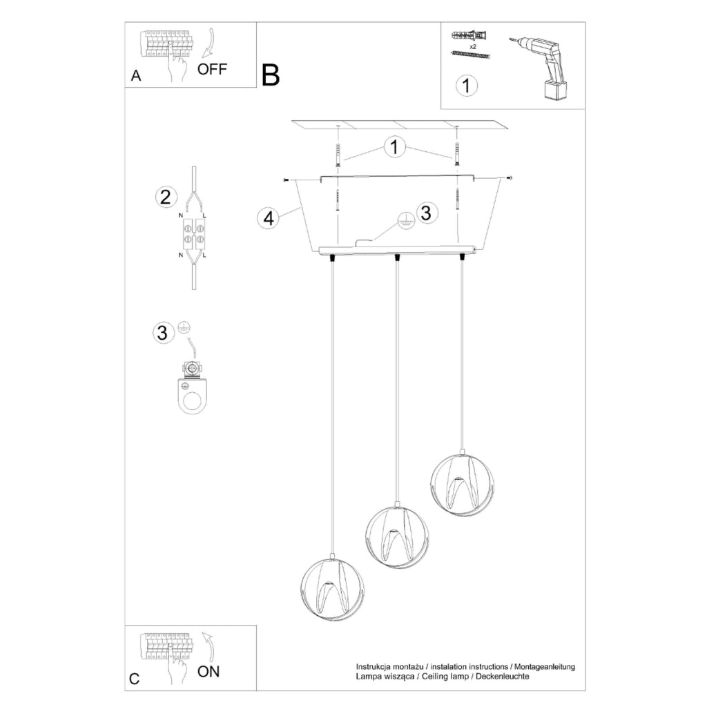 Lampada a sospensione FINARA nera 3 luci E27 Pure Lume