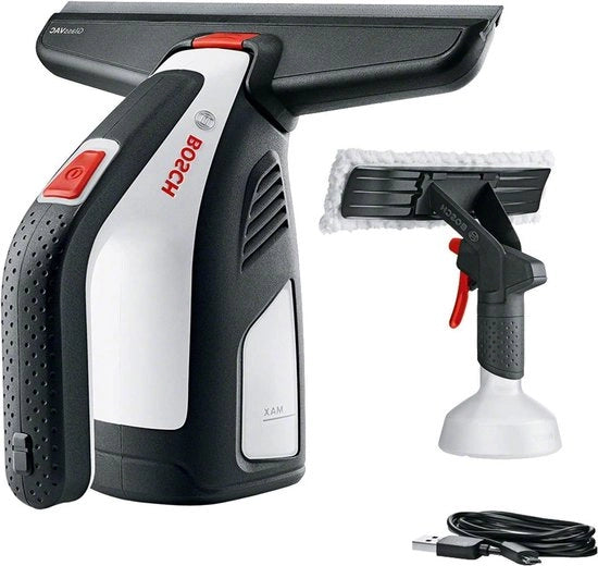 Aspiratore per finestre e specchi con 35 vetrine, 3,6 V, in scatola, colore nero/bianco, con pompa per acqua in dotazione