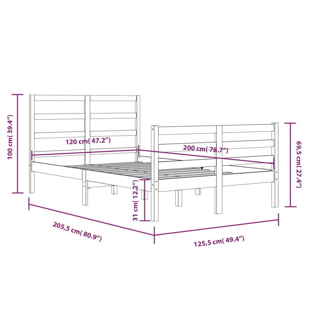 Giroletto-Struttura Letto Bianco in Legno Massello di Pino 120x200 cm 655238