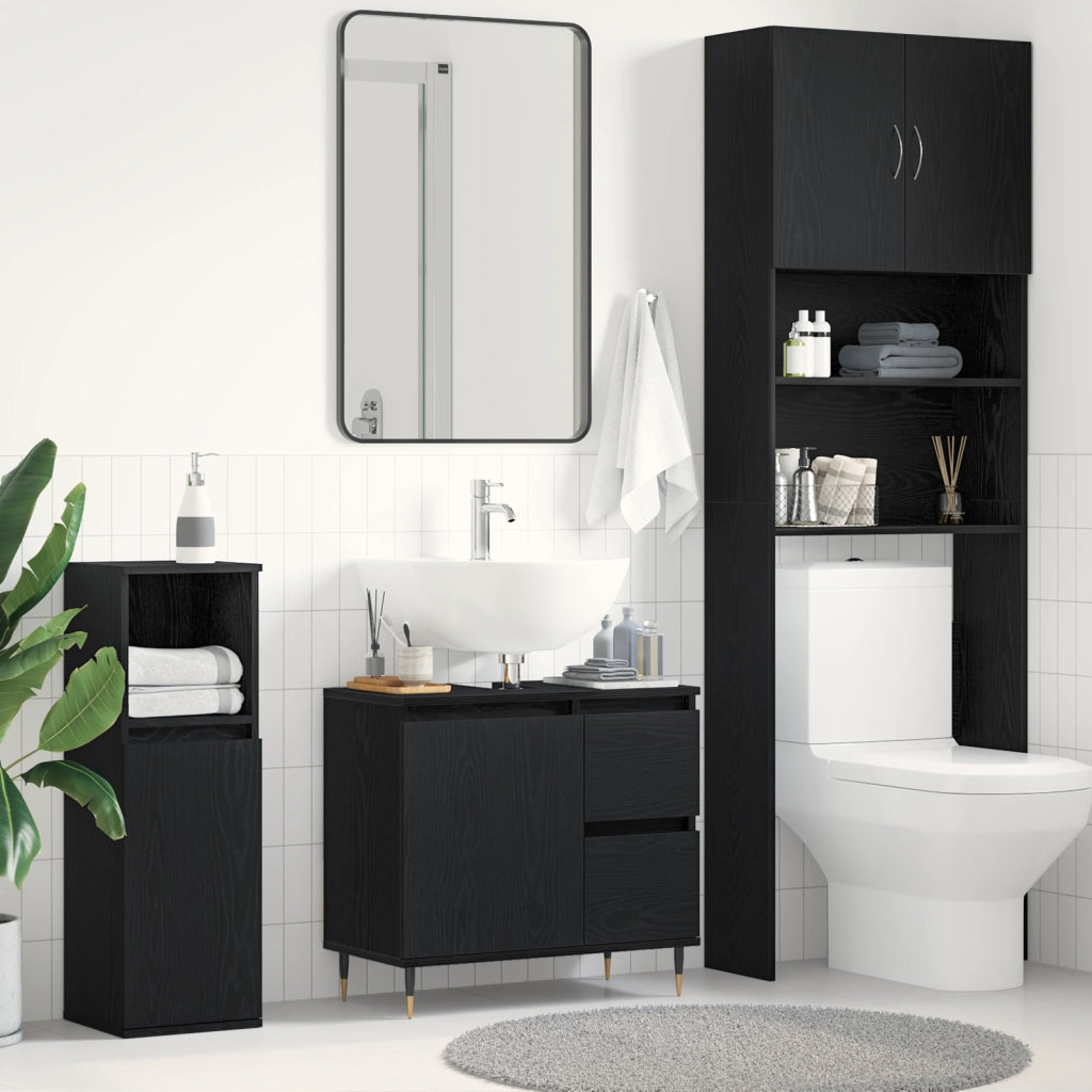 Mobile Bagno  Nero Rovere 65x33x60 cm Legno ingegnerizzato