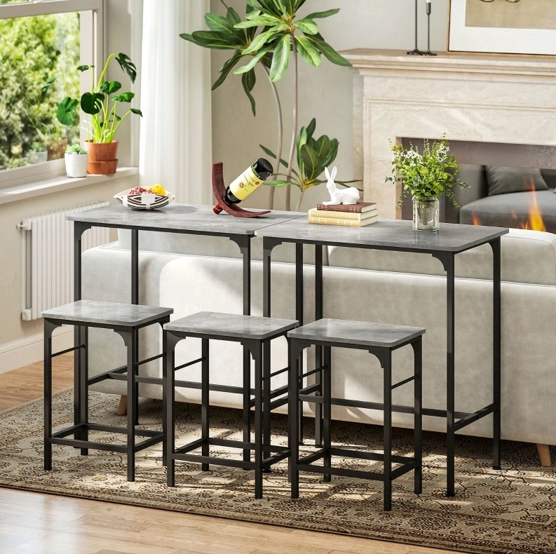 Set tavolo bar 80x50x87 cm con 2 sgabelli; struttura stabile in acciaio grigio