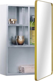 Specchio da bagno in acciaio inossidabile con cornice dorata porta a più pannelli 37x53 cm (15x21 pollici)