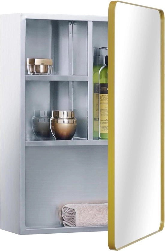 Specchio da bagno in acciaio inossidabile con cornice dorata porta a più pannelli 37x53 cm (15x21 pollici)