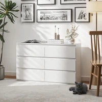 Cassettiera 6 Cassetti per Camera da Letto in Legno con Guide in Metallo, 120x39x75 cm, Bianco