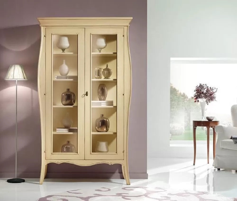 Vetrina classica bombata 2 porte in legno grezzo l.115 p.48 h.204 (3094) - Mobili 2G