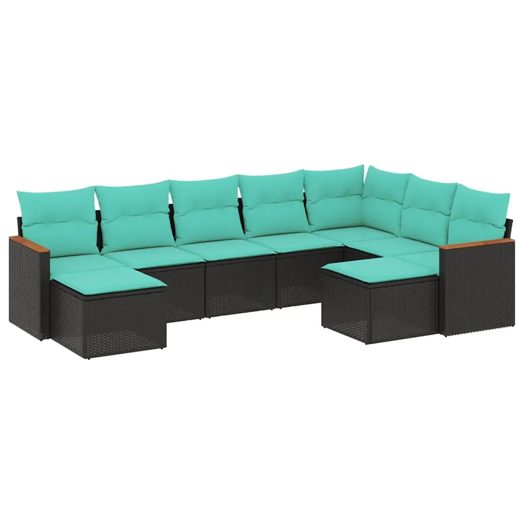 Set Divani da Giardino 9 pz con Cuscini Nero in Polyrattan 3226540