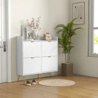 Mobile Porta Scarpe 4 Ribaltabili, con Ripiano Regolabile, Contenitore Scarpe, 106 x 24 x 102 cm, Bianco