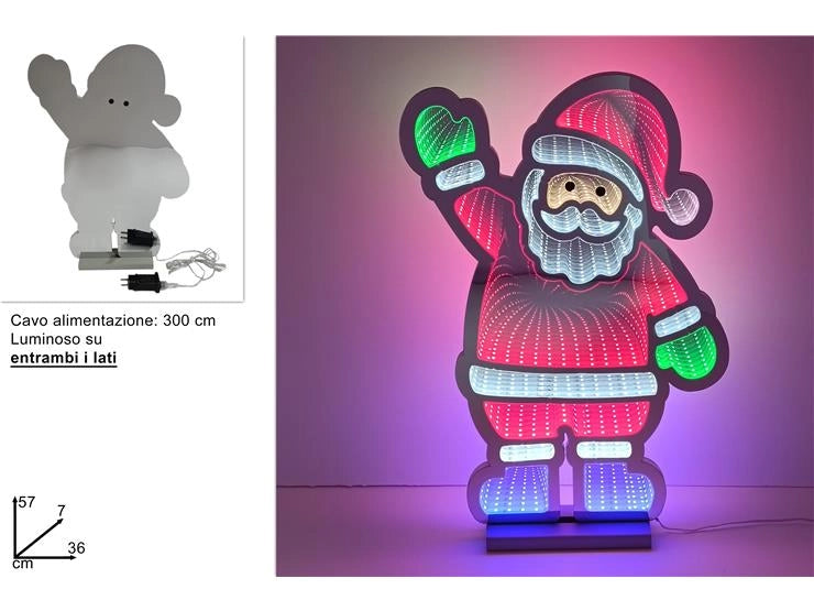 Decorazione Natalizia Luminarie Babbo Natale Luminoso in 3D 57 cm