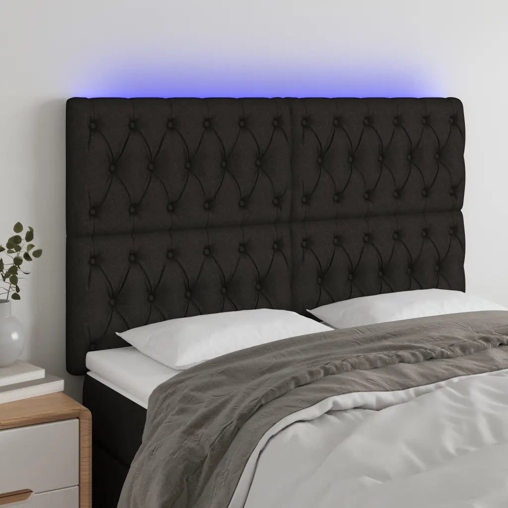 Testiera | Testata a LED Nera 160x7x118/128 cm in Tessuto