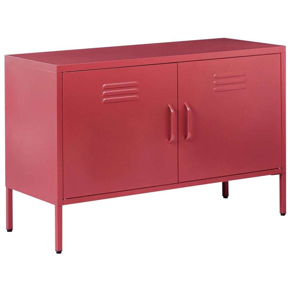 Credenza a 2 ante in acciaio rosso Home Office Mobili Ripiani Tappi per gambe Design industriale