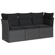Set Divani da Giardino 3 pz | Set Salotto da Giardino con Cuscini in Polyrattan Nero