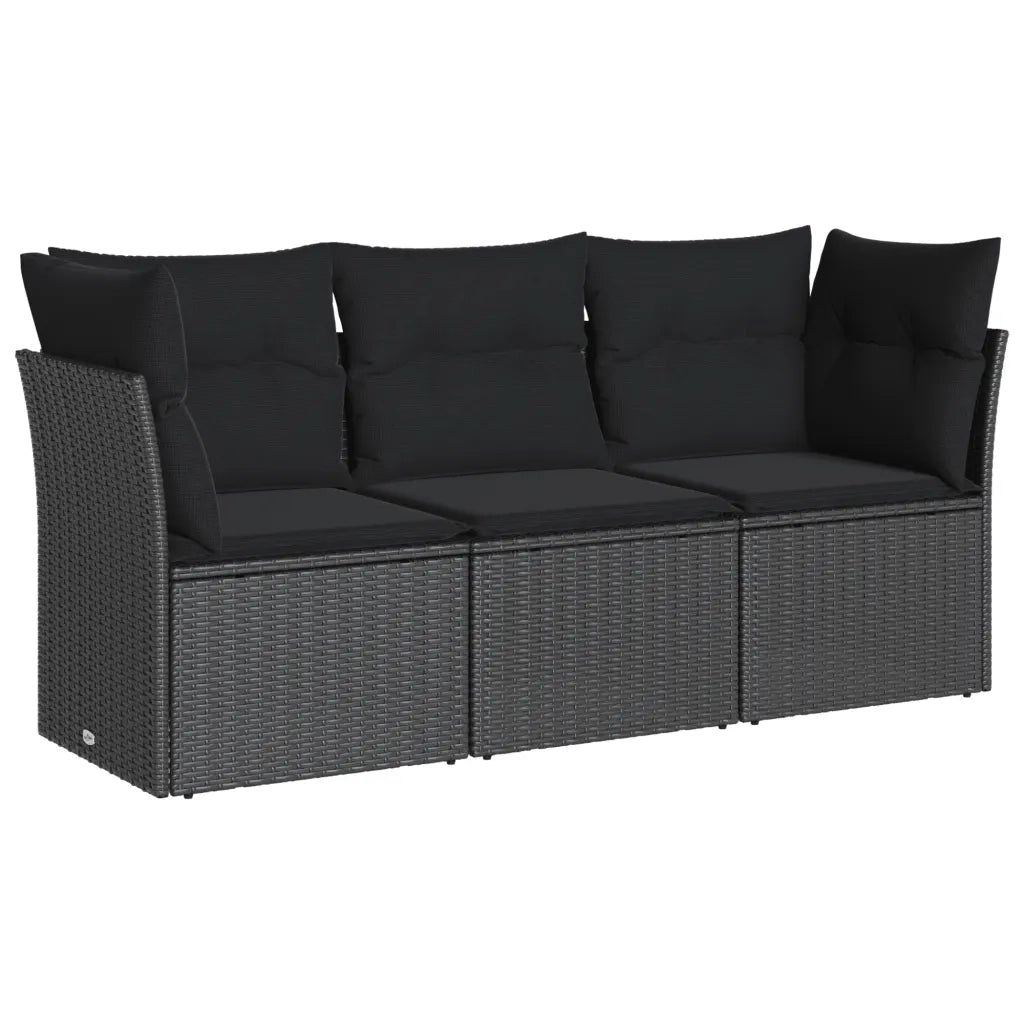 Set Divani da Giardino 3 pz | Set Salotto da Giardino con Cuscini in Polyrattan Nero