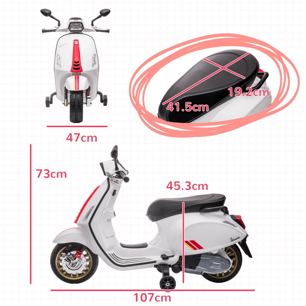 Moto Elettrica per Bambini Vespa con Rotelle ¨C zephmum ¨C Bianco PP Metallo 107x47x73 cm