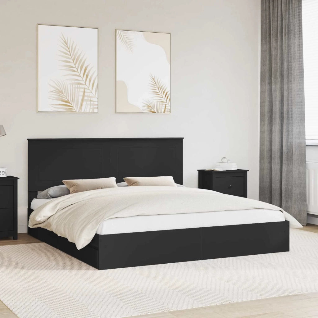 Letto con Contenitore Nero 200 x 200 cm Legno multistrato 3409518